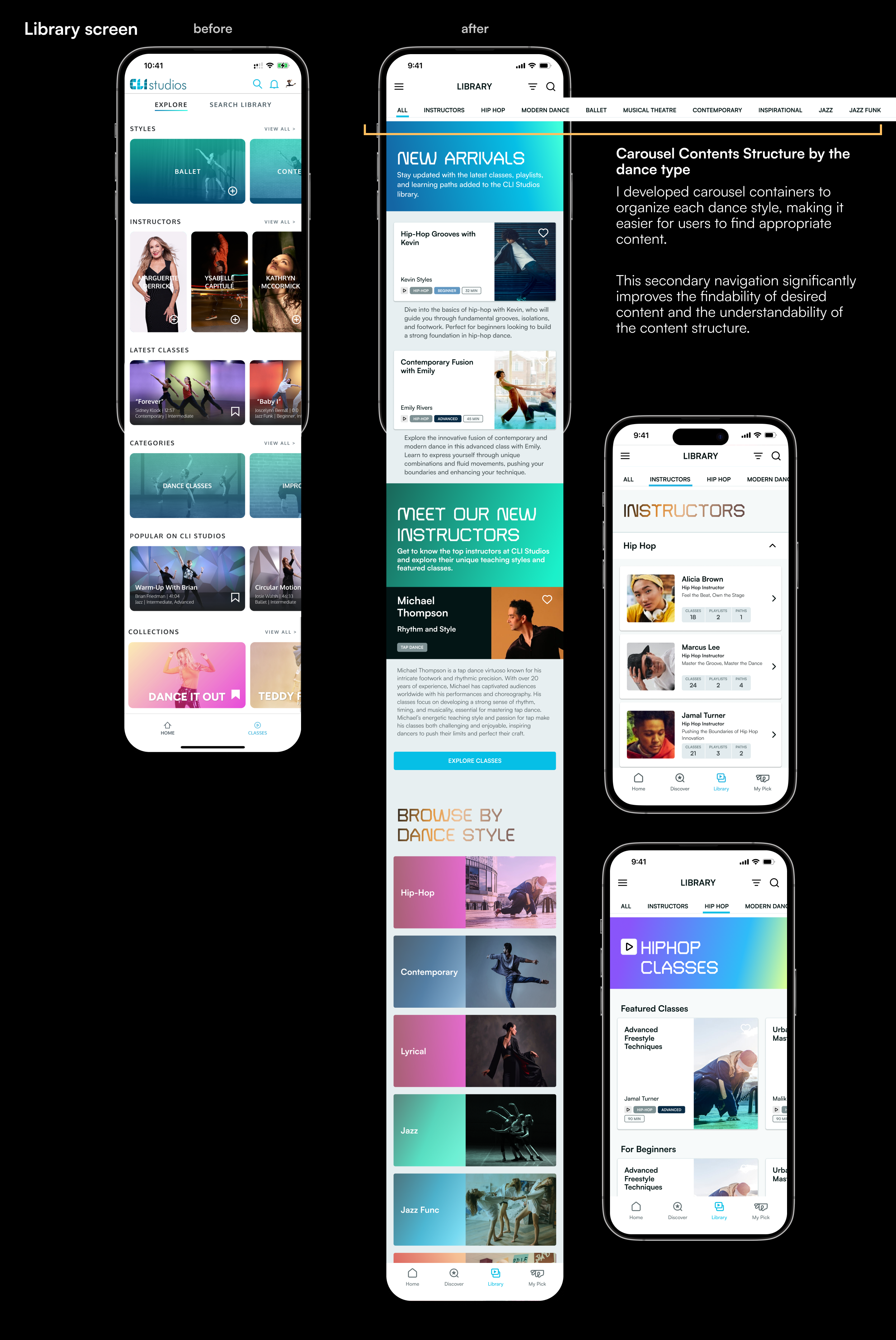 Before and after — Library screen