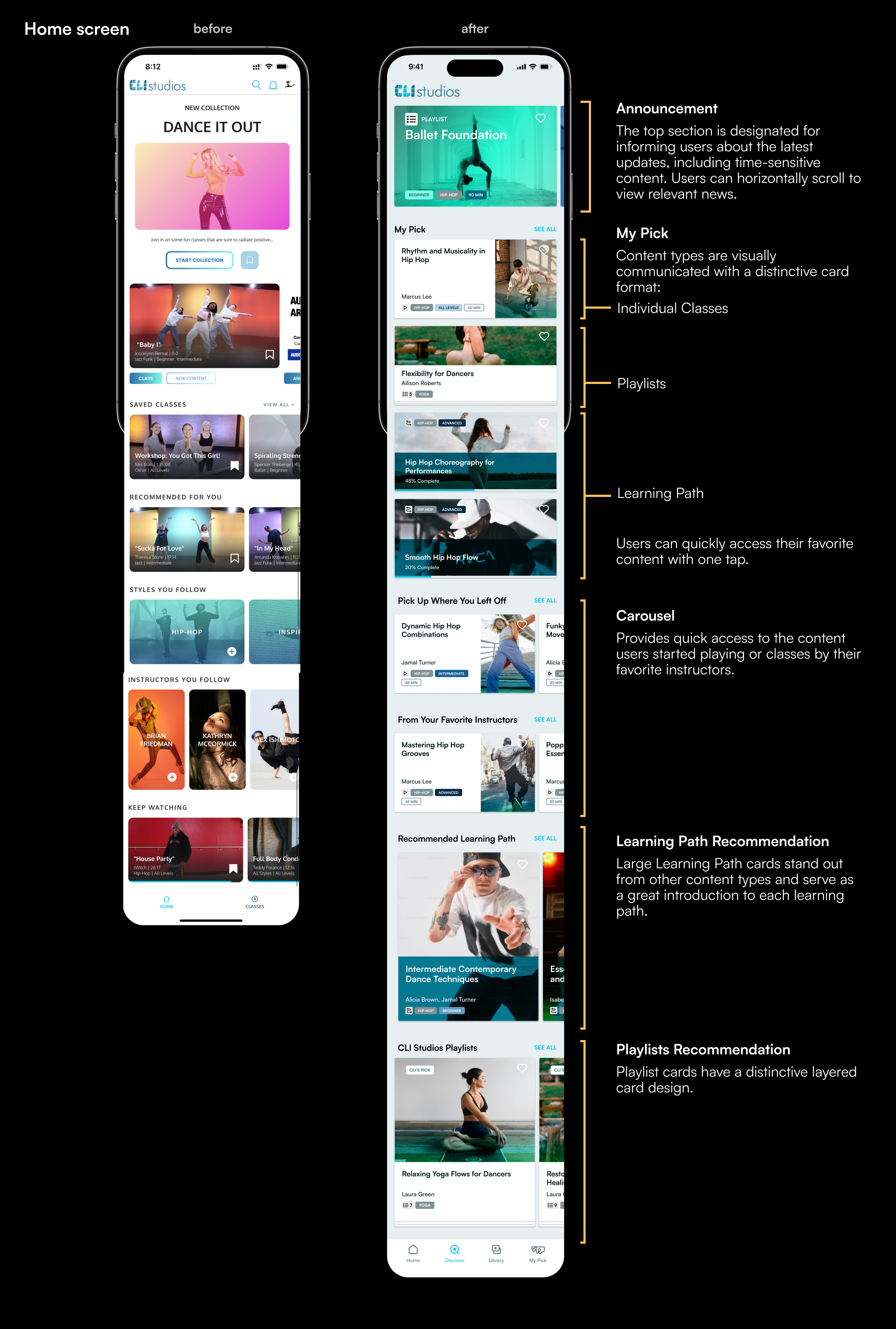 Before and after — Home screen