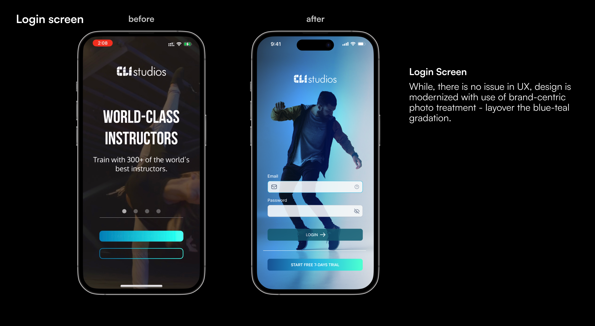 Before and after — Login screen