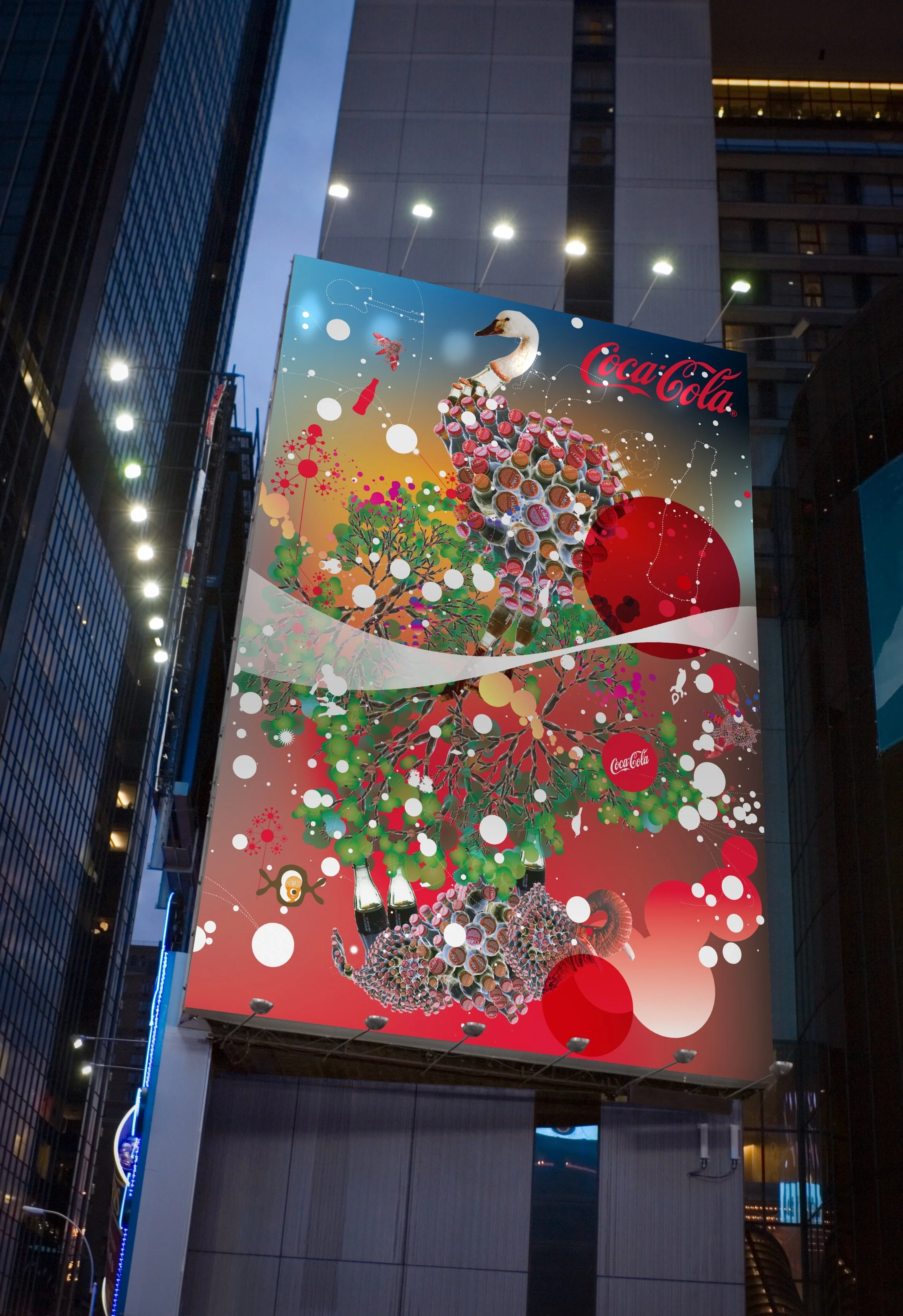 Coca-Cola Animal World swan billboard, Times Square