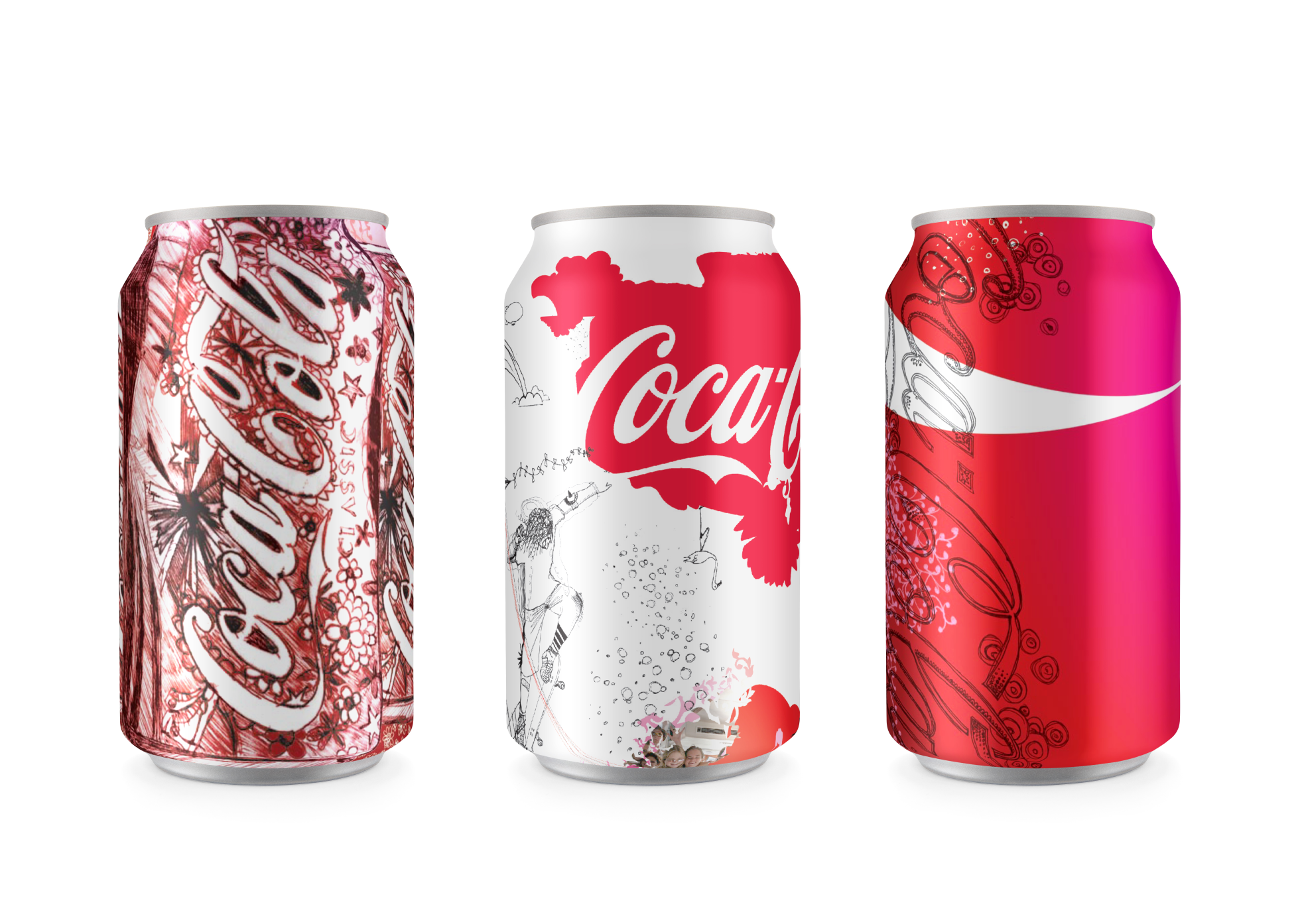 Coca-Cola SketchVibe hand-sketched can designs