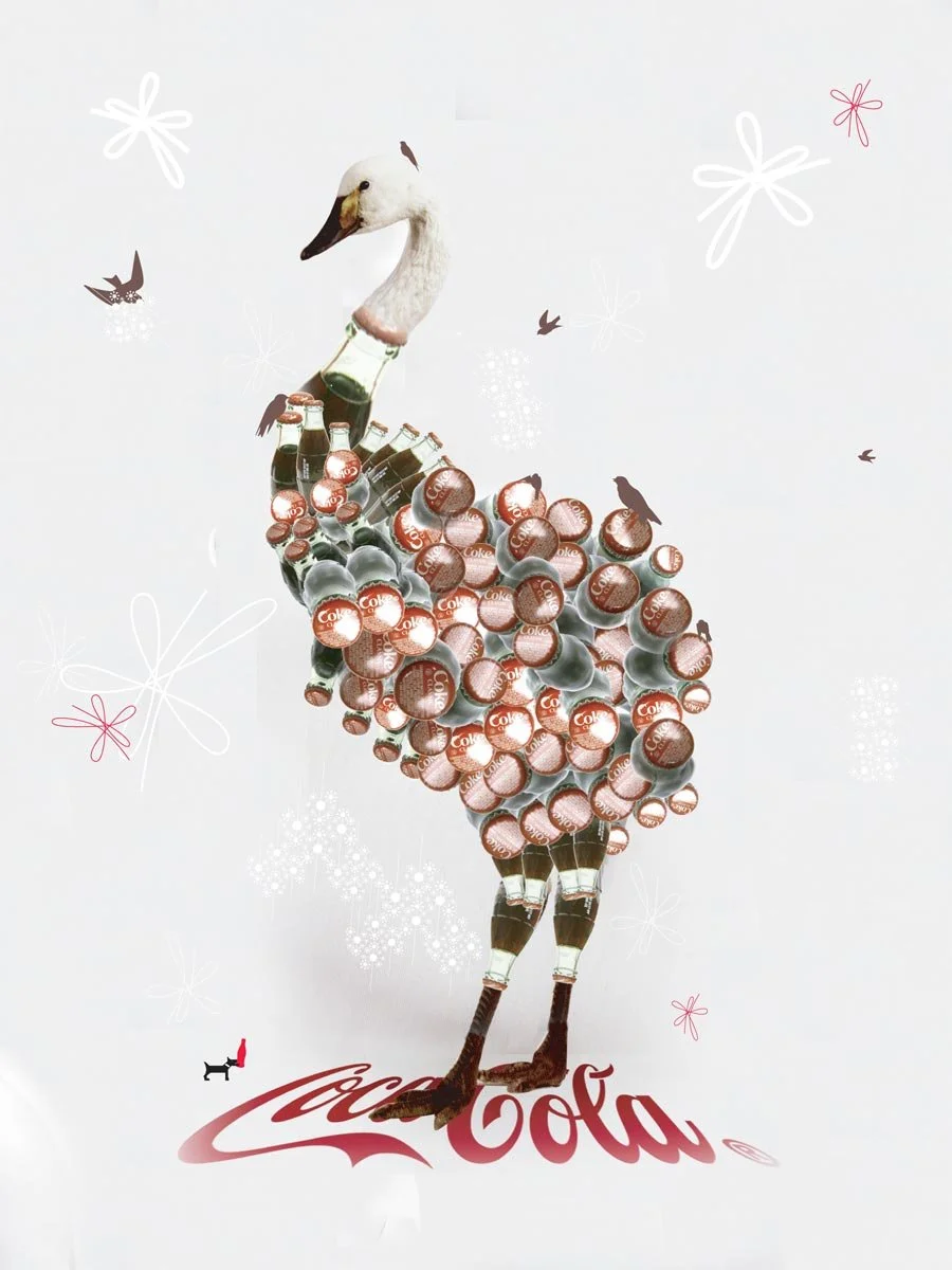 Coca-Cola Animal World swan-elephant illustration
