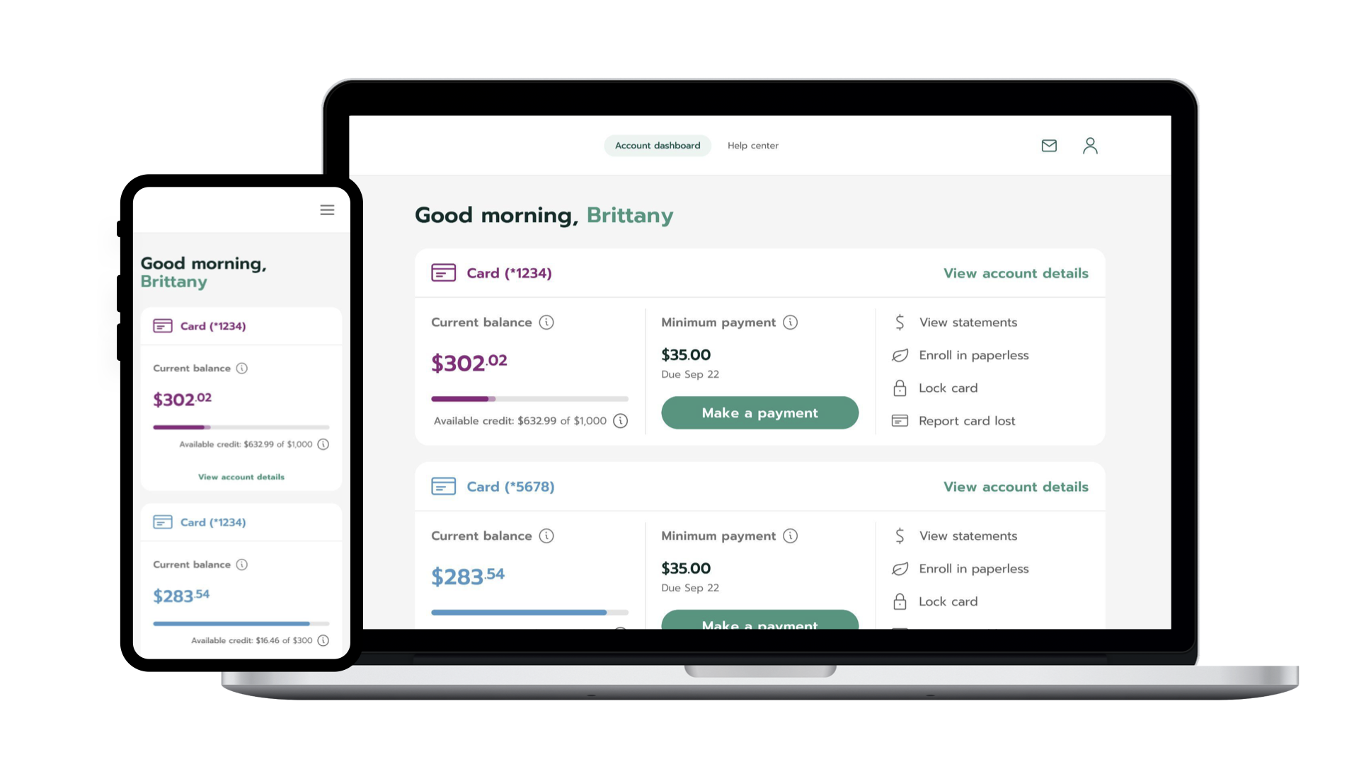 Account summary — consolidated dashboard with balance and quick actions