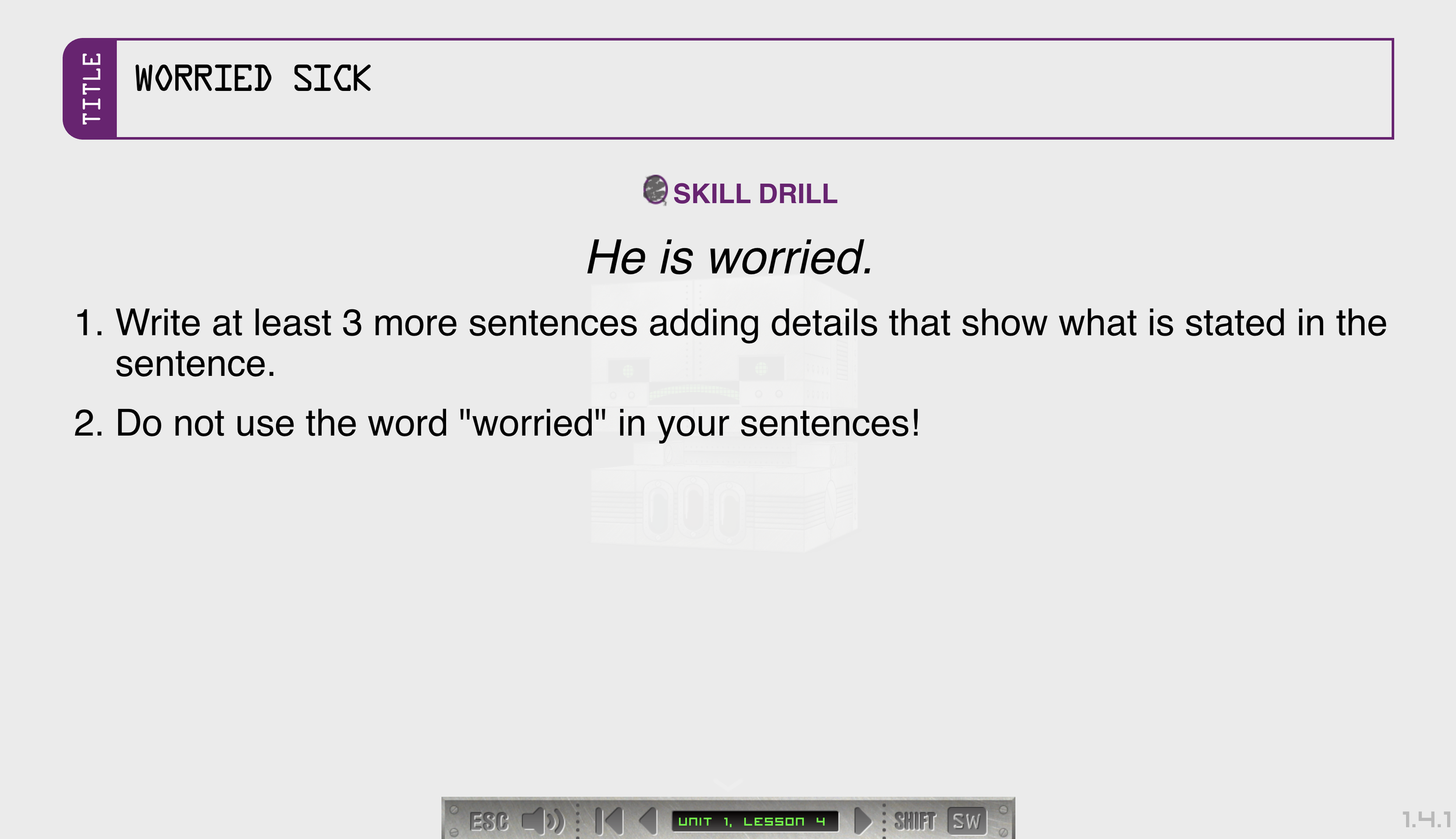 Robot Quest — Skill drill lesson screen