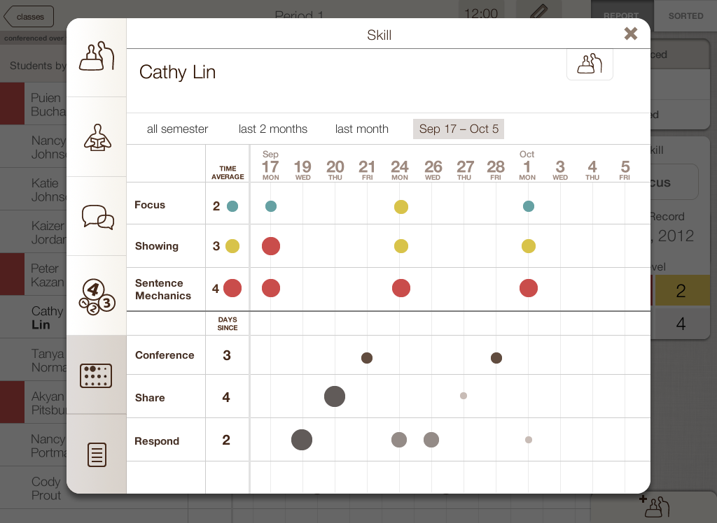 Prototype — student card skills history
