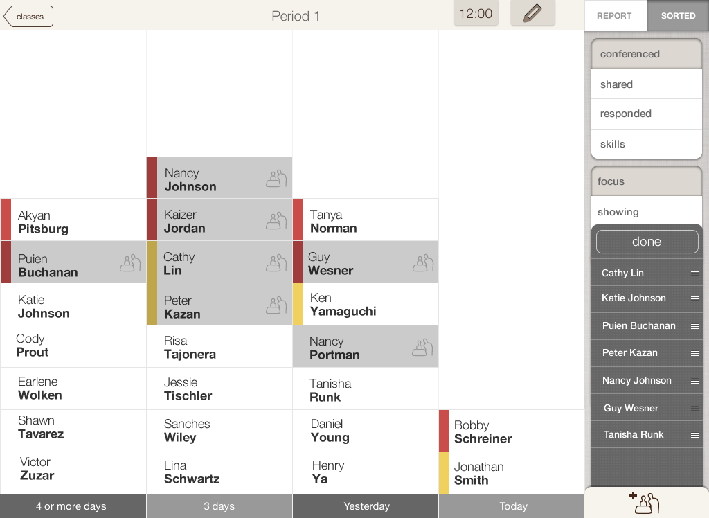 Prototype — conference plan, student list panel