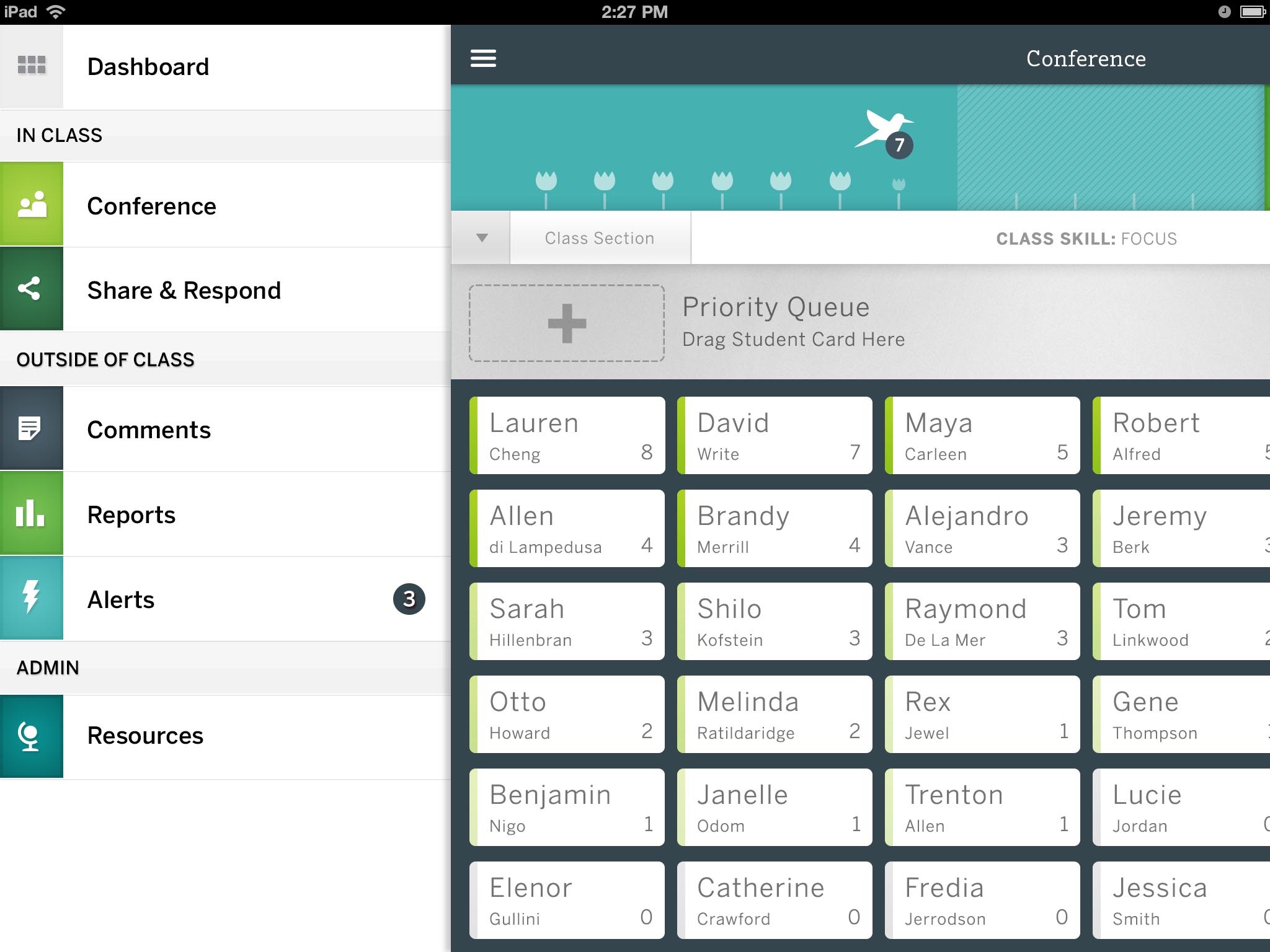 Hummingbird — sidebar navigation with conference roster