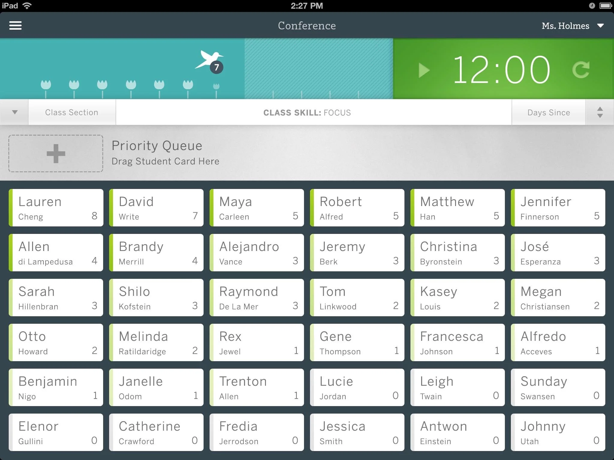 Hummingbird — full conference grid with priority queue, teal dashboard