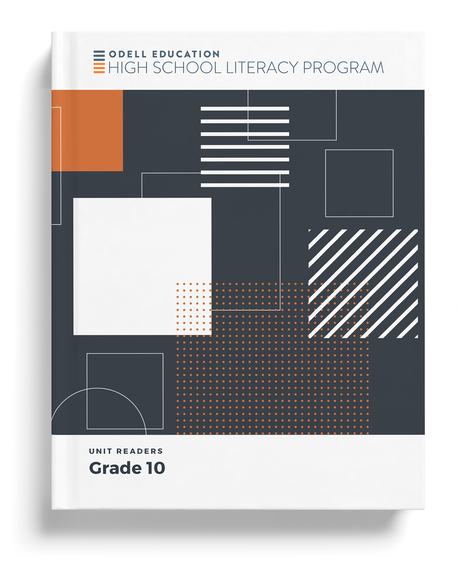 Grade 10 unit readers cover — squares and dotted grids in navy and orange