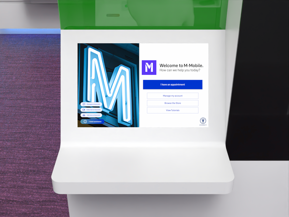 Kiosk — welcome screen with quick actions