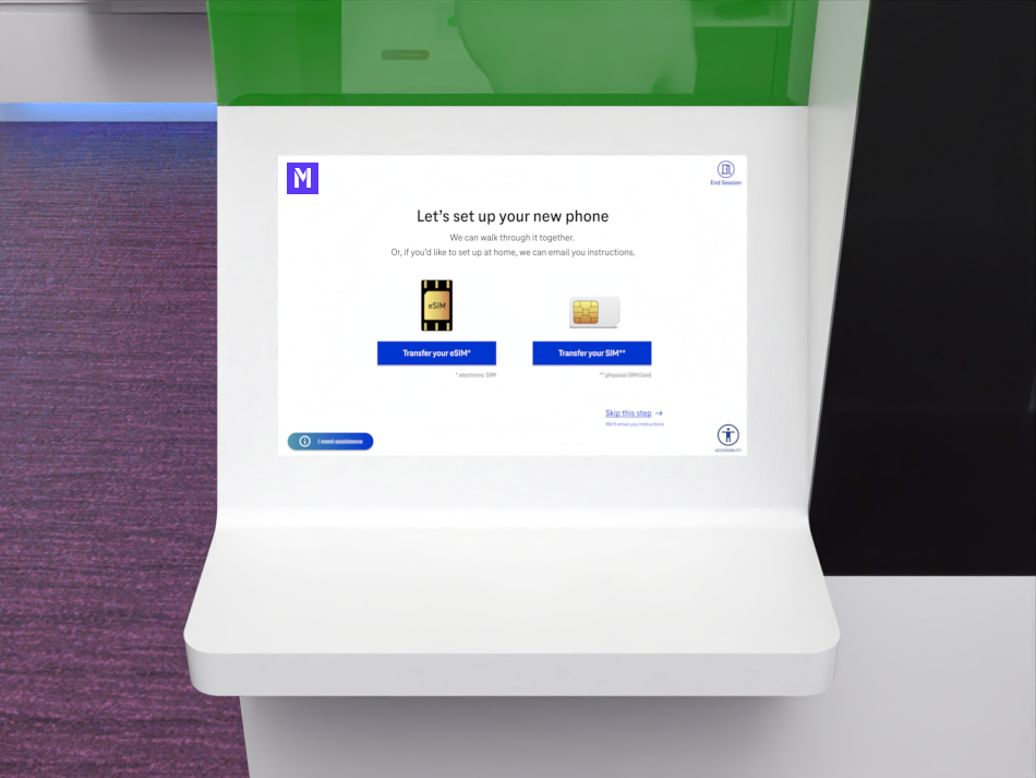 Kiosk — new phone setup, eSIM or physical SIM transfer
