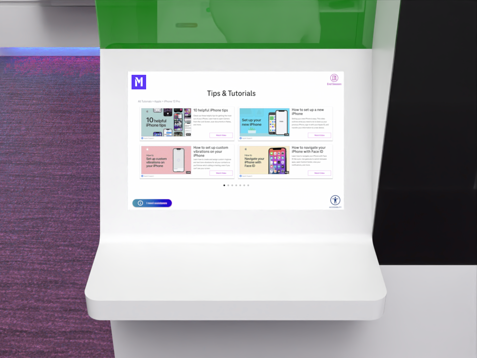 Kiosk — Tips & Tutorials screen