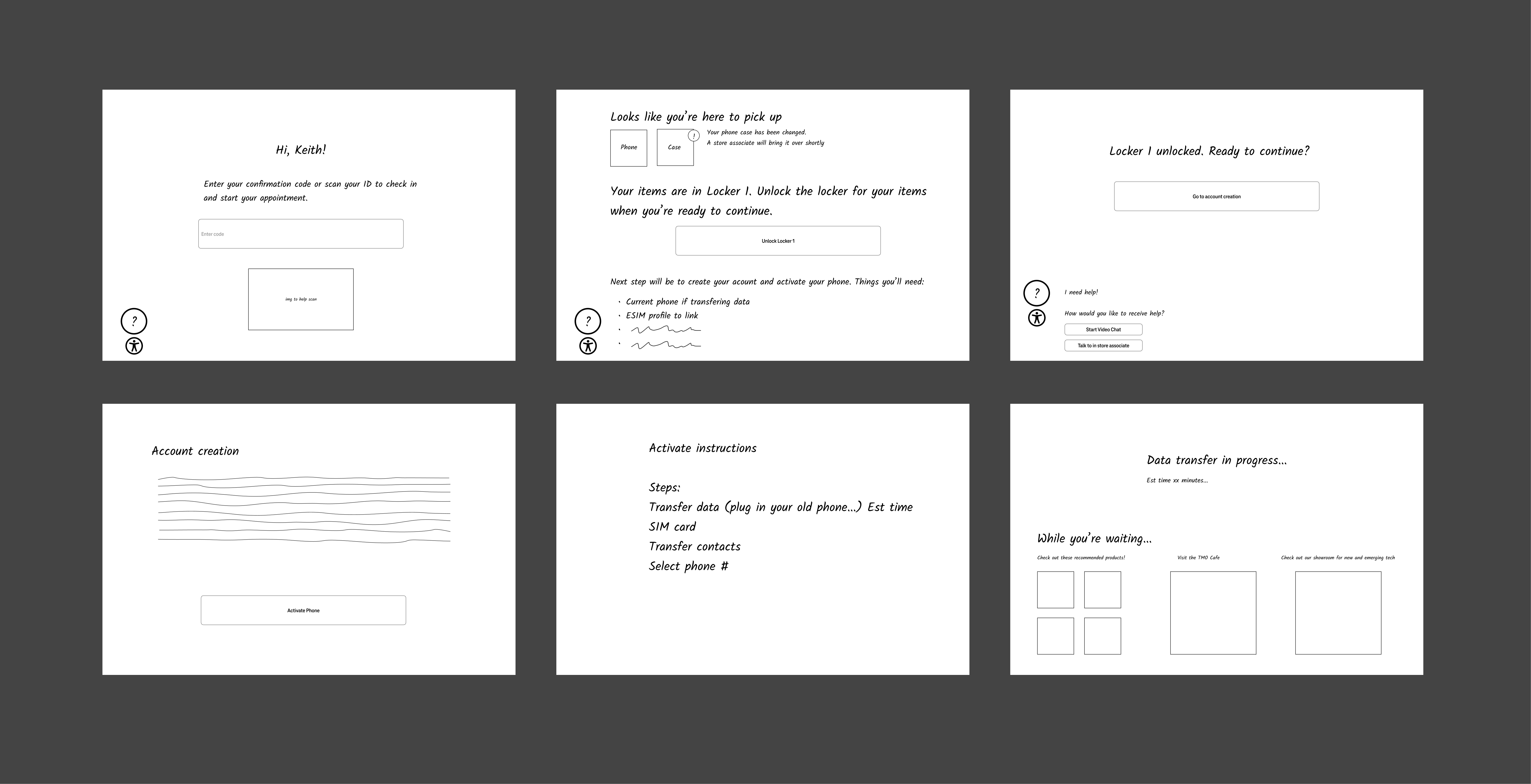 Low-fidelity kiosk flow sketches
