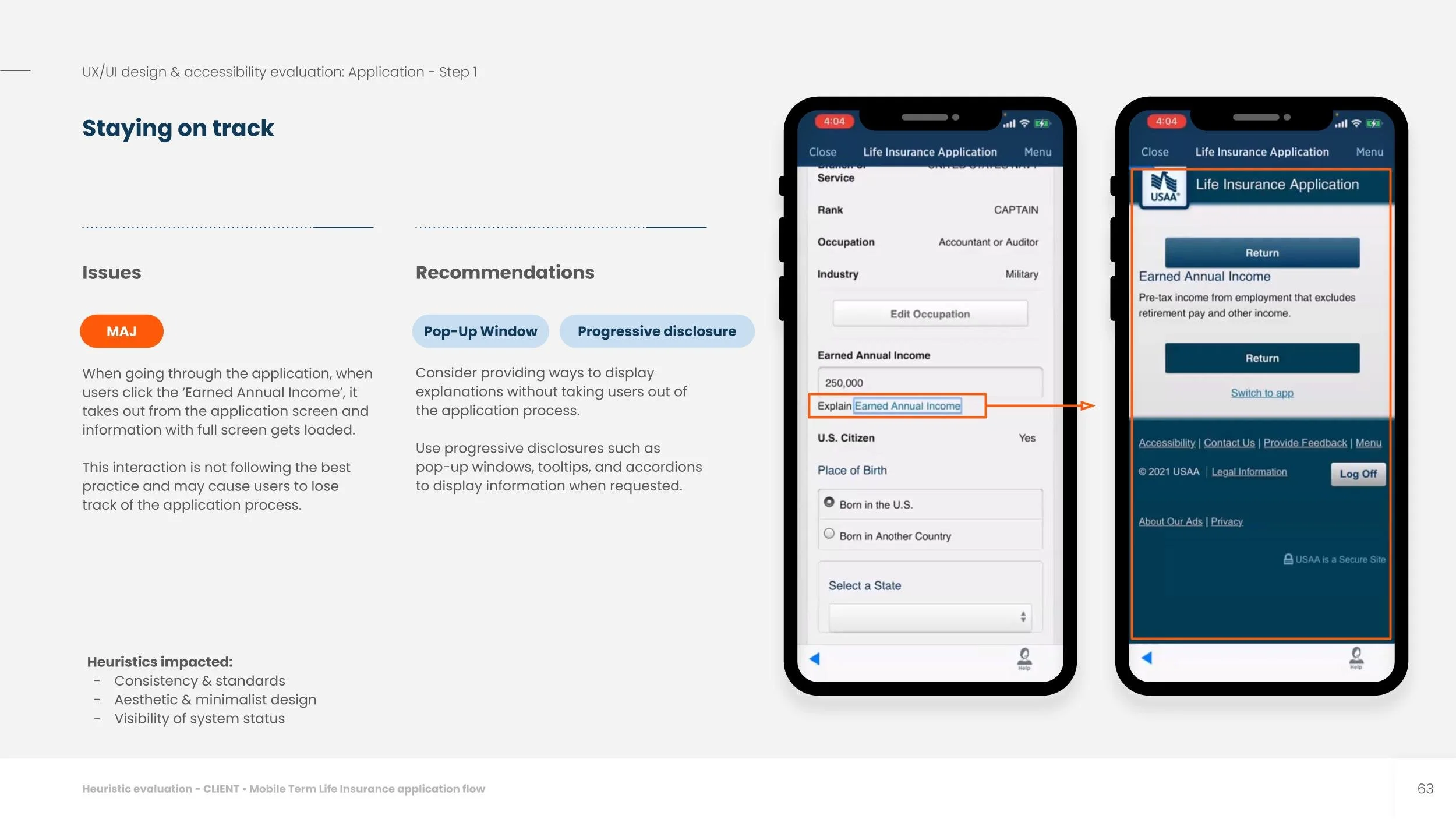 Audited UI — staying on track issue, major severity, with recommendations