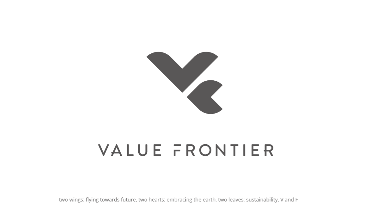 Value Frontier logo concept: two wings, two hearts, two leaves, V and F