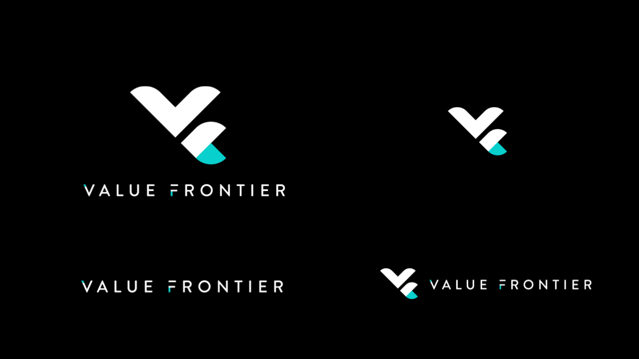 Value Frontier logo variations on dark background