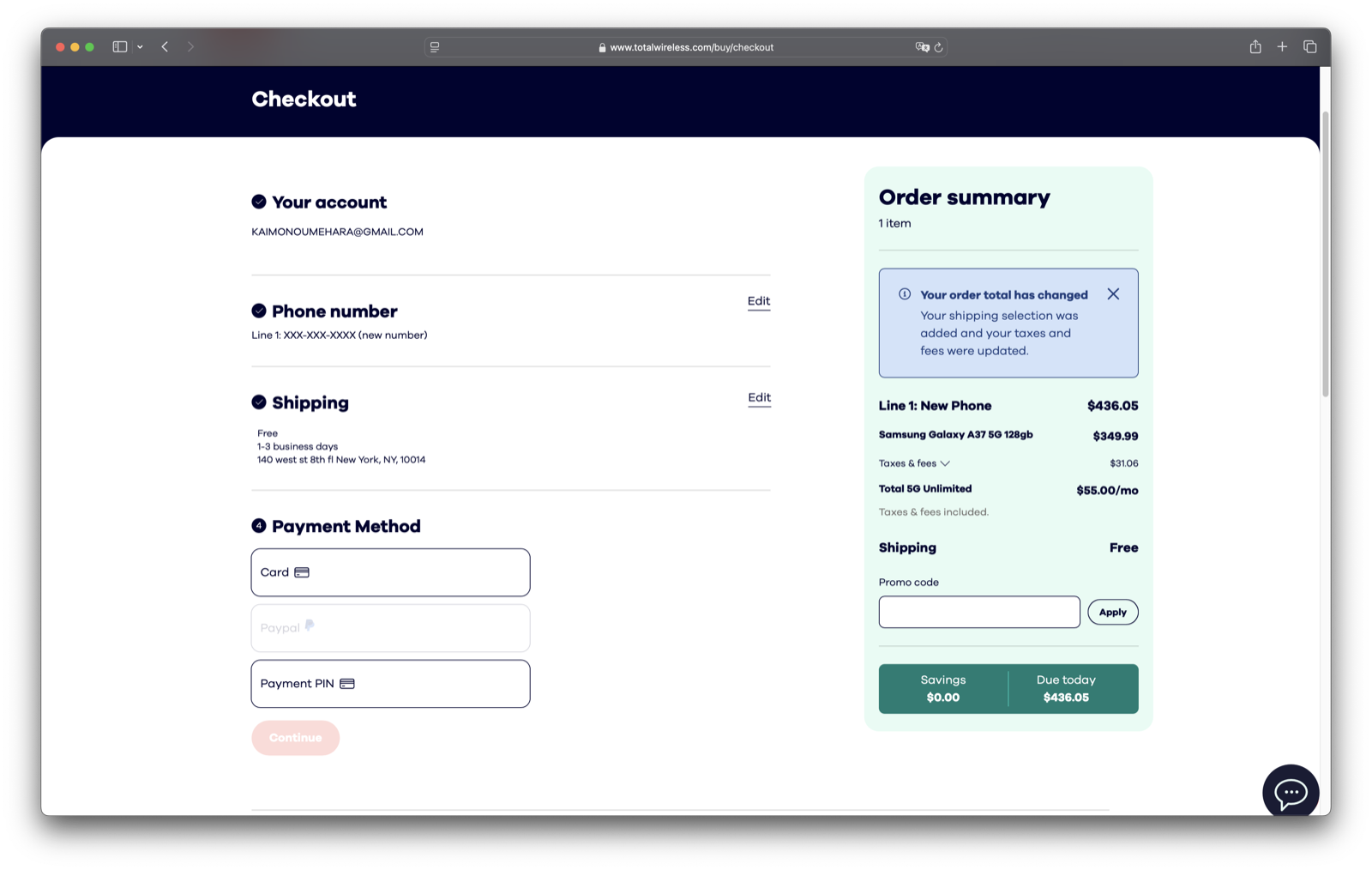 Payment method — desktop