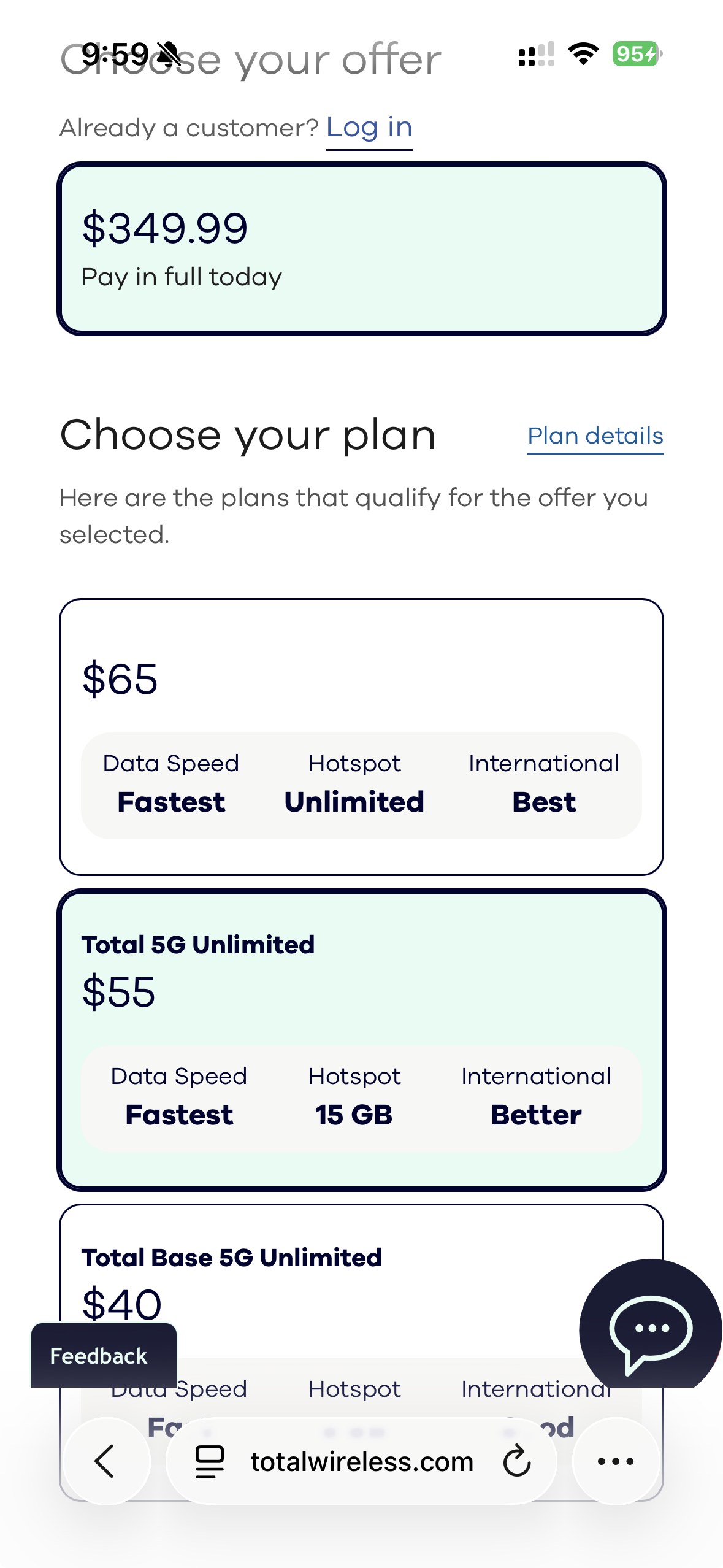 Device and plan detail — mobile
