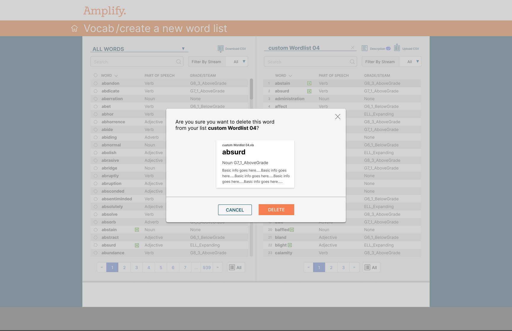 Delete confirmation — a safeguard before removing a word from a list