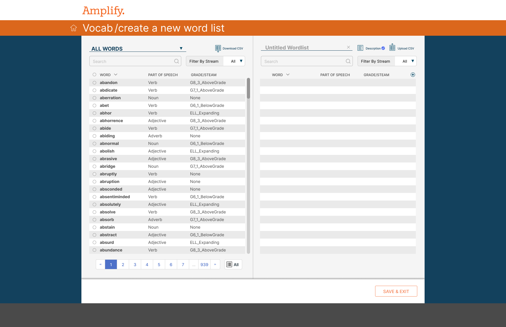 Uploading a CSV — native file picker for bulk word list import