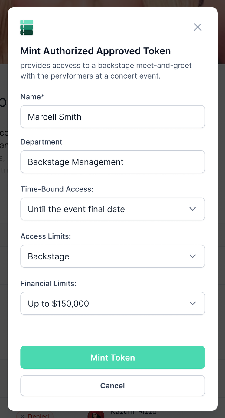 Detail — Mint Authorized Approved Token form