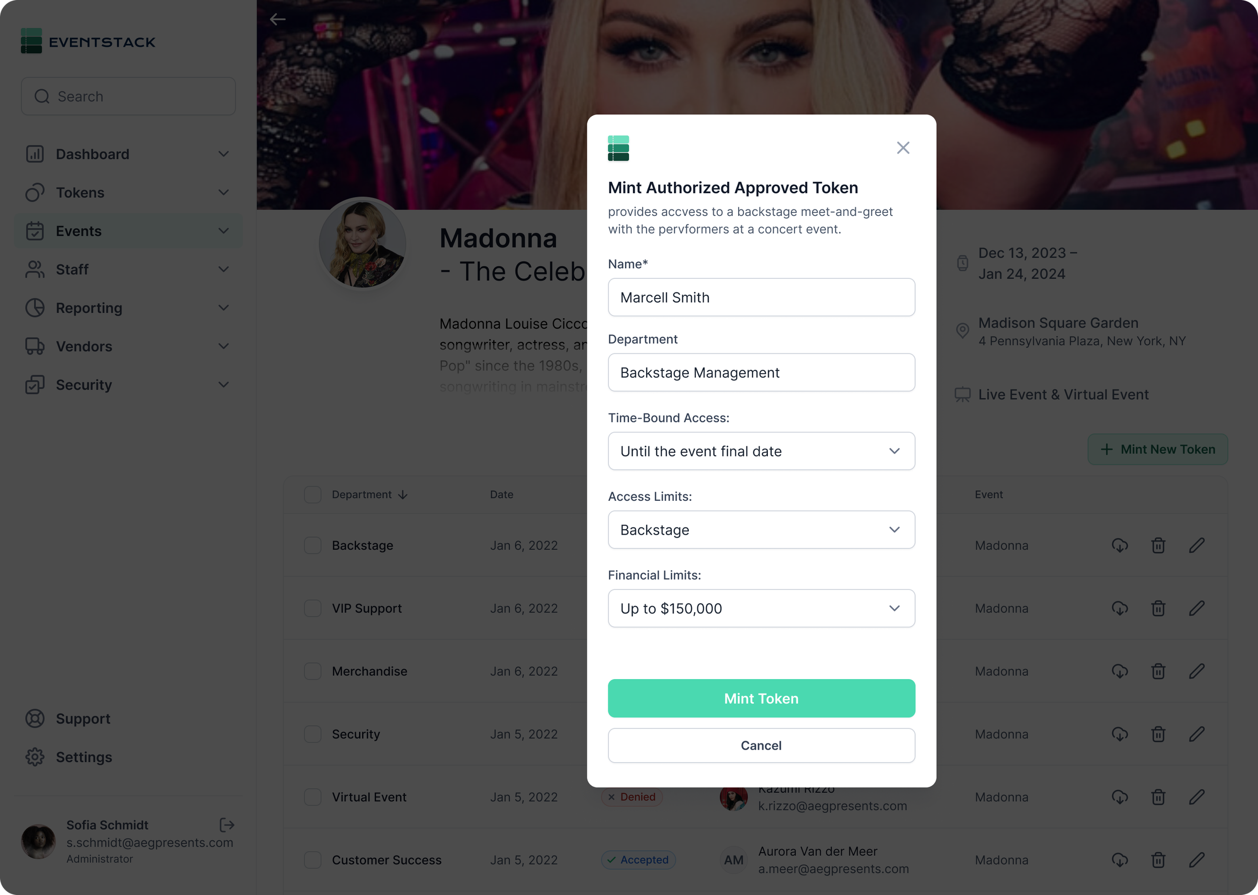 Admin — minting a new Authorized Approval Token for a manager