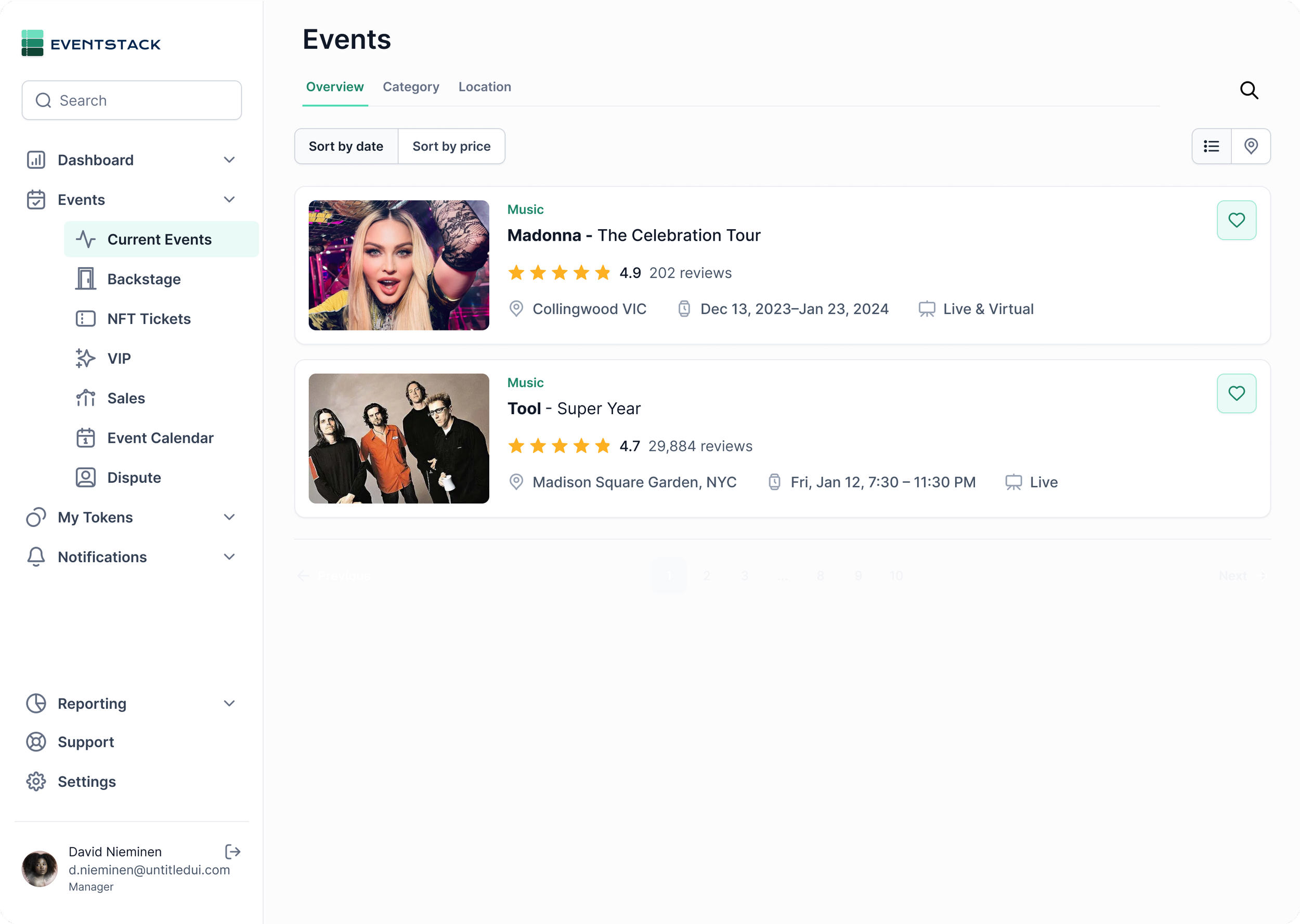 Manager — Current Events, accessing events under their responsibility